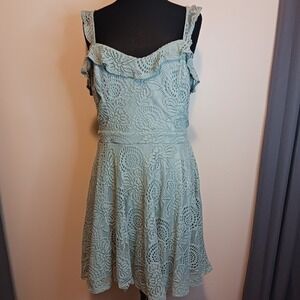 Jodi Kristopher Aqua Green Lace lined short Dress Ruffle‎ Straps 13